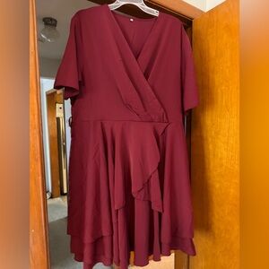 Elegant Burgundy Faux Wrap Dress
